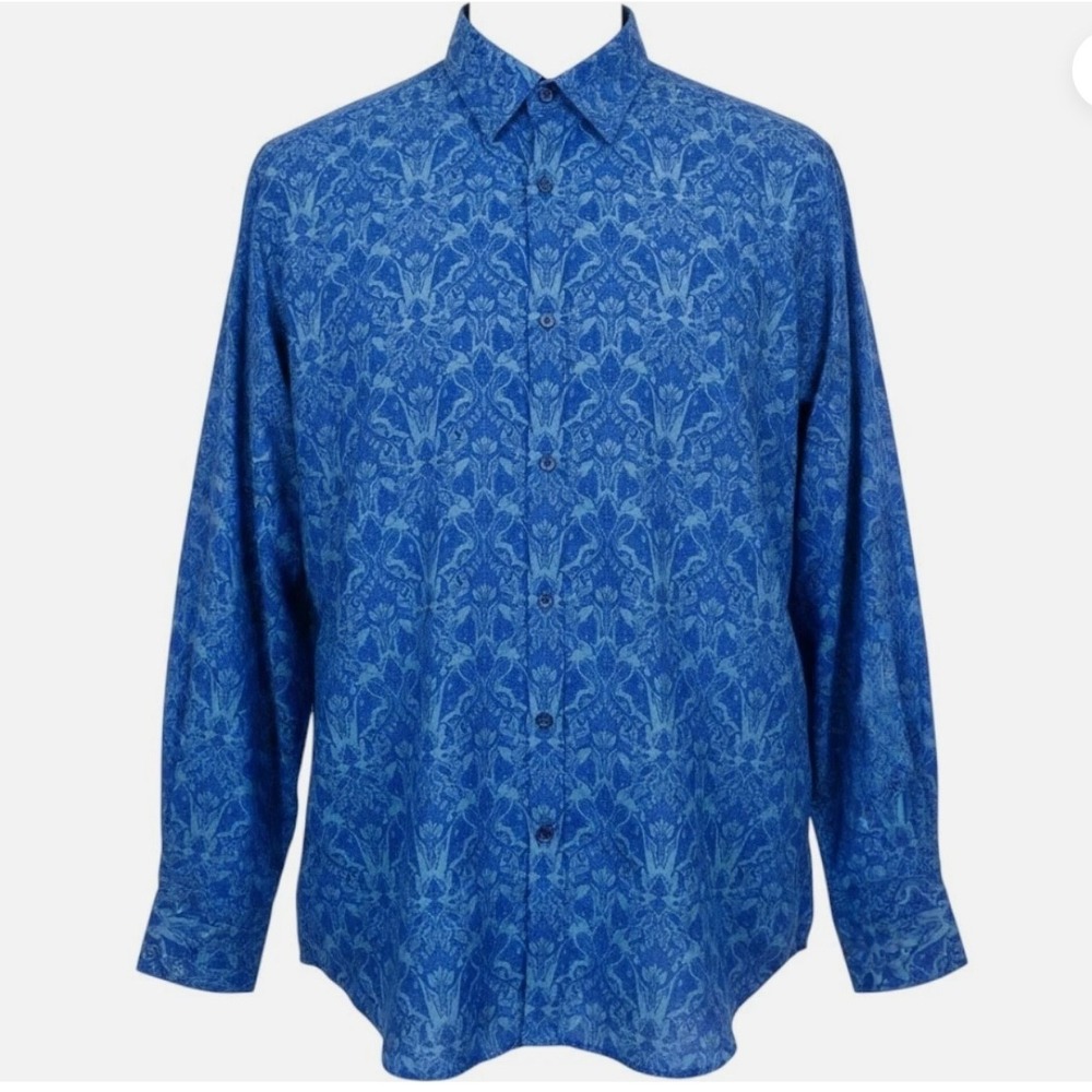 Robert Graham Mens 3XL Blue Damask Paisley Long Sleeve Button Down Shirt